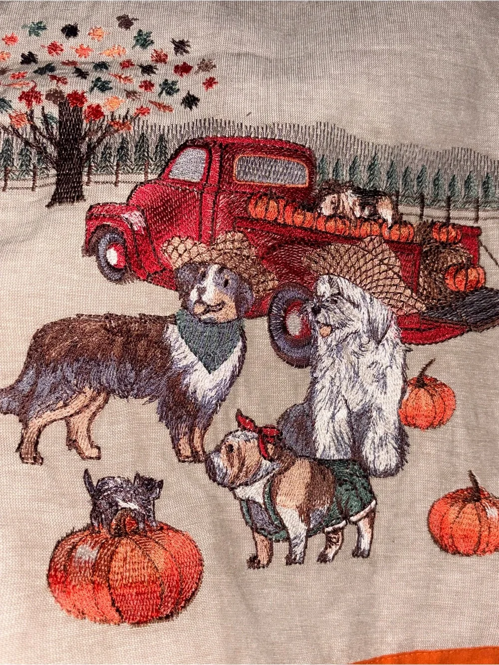 Pier 1 Imports Embroidered Dogs Fall Autumn Halloween Table Runner 13”x72